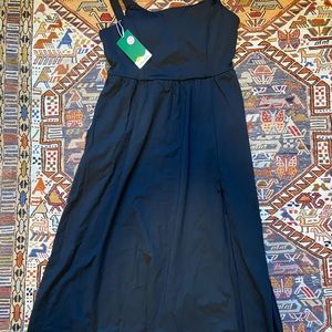 NWT HALARA Size L black padded backless twisted split midi casual dress